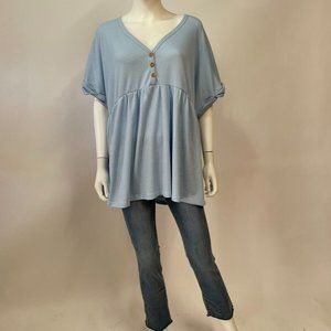 Entro Light Blue Mini Waffle Knit Babydoll Tunic Top